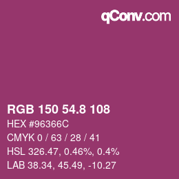 カラーコード: RGB 150 54.8 108 | qconv.com