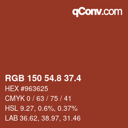 カラーコード: RGB 150 54.8 37.4 | qconv.com