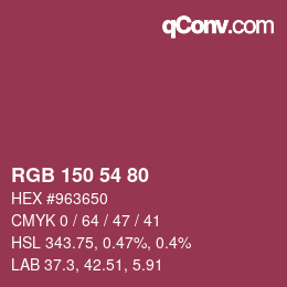 颜色代码: RGB 150 54 80 | qconv.com