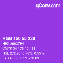Color code: RGB 150 55 228 | qconv.com