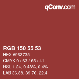 Color code: RGB 150 55 53 | qconv.com