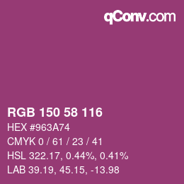 Color code: RGB 150 58 116 | qconv.com