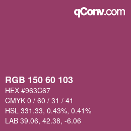 颜色代码: RGB 150 60 103 | qconv.com