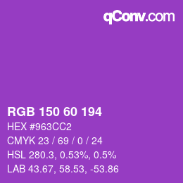 カラーコード: RGB 150 60 194 | qconv.com