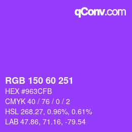 カラーコード: RGB 150 60 251 | qconv.com