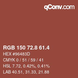 カラーコード: RGB 150 72.8 61.4 | qconv.com
