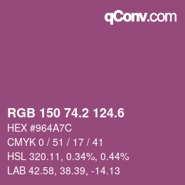 カラーコード: RGB 150 74.2 124.6 | qconv.com