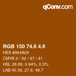 カラーコード: RGB 150 74.6 4.6 | qconv.com