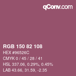 Color code: RGB 150 82 108 | qconv.com