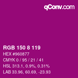 颜色代码: RGB 150 8 119 | qconv.com