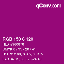 颜色代码: RGB 150 8 120 | qconv.com