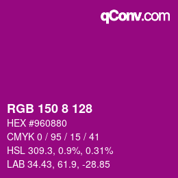 颜色代码: RGB 150 8 128 | qconv.com