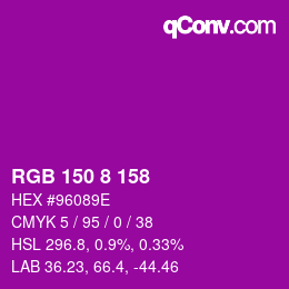 カラーコード: RGB 150 8 158 | qconv.com