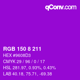 カラーコード: RGB 150 8 211 | qconv.com