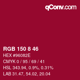 Color code: RGB 150 8 46 | qconv.com