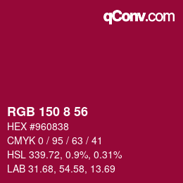 カラーコード: RGB 150 8 56 | qconv.com