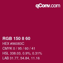 颜色代码: RGB 150 8 60 | qconv.com
