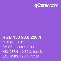 カラーコード: RGB 150 90.8 220.4 | qconv.com