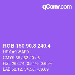 カラーコード: RGB 150 90.8 240.4 | qconv.com