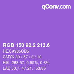 カラーコード: RGB 150 92.2 213.6 | qconv.com