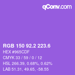 カラーコード: RGB 150 92.2 223.6 | qconv.com
