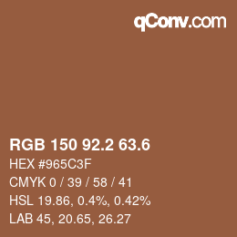 カラーコード: RGB 150 92.2 63.6 | qconv.com
