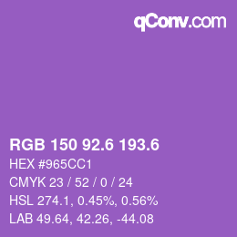 カラーコード: RGB 150 92.6 193.6 | qconv.com