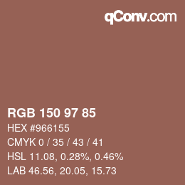 颜色代码: RGB 150 97 85 | qconv.com