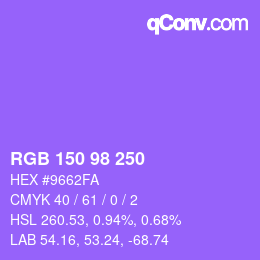 カラーコード: RGB 150 98 250 | qconv.com