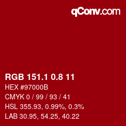 カラーコード: RGB 151.1 0.8 11 | qconv.com