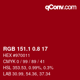 カラーコード: RGB 151.1 0.8 17 | qconv.com