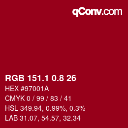 カラーコード: RGB 151.1 0.8 26 | qconv.com