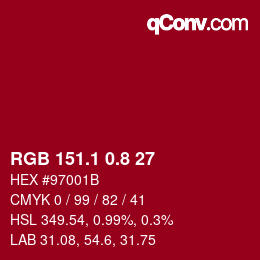 カラーコード: RGB 151.1 0.8 27 | qconv.com