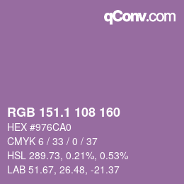 カラーコード: RGB 151.1 108 160 | qconv.com