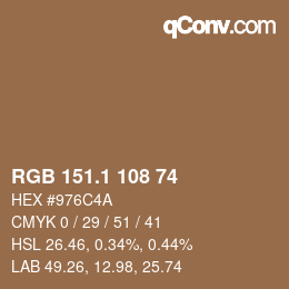 カラーコード: RGB 151.1 108 74 | qconv.com