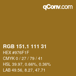 カラーコード: RGB 151.1 111 31 | qconv.com