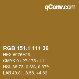 カラーコード: RGB 151.1 111 38 | qconv.com