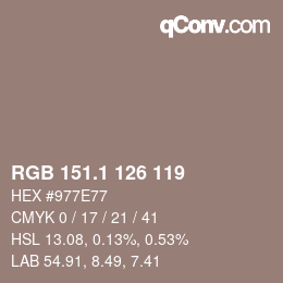 カラーコード: RGB 151.1 126 119 | qconv.com