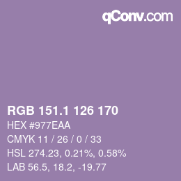 カラーコード: RGB 151.1 126 170 | qconv.com