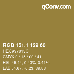 カラーコード: RGB 151.1 129 60 | qconv.com