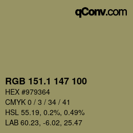 Color code: RGB 151.1 147 100 | qconv.com
