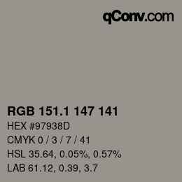 Color code: RGB 151.1 147 141 | qconv.com