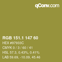 カラーコード: RGB 151.1 147 60 | qconv.com