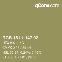 カラーコード: RGB 151.1 147 92 | qconv.com