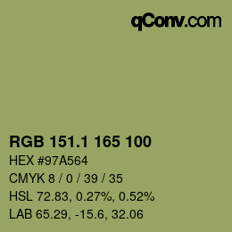 Color code: RGB 151.1 165 100 | qconv.com