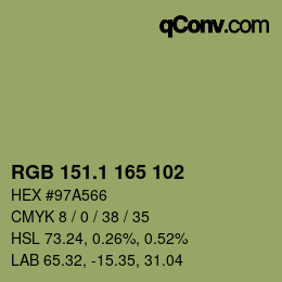 カラーコード: RGB 151.1 165 102 | qconv.com