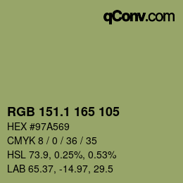 カラーコード: RGB 151.1 165 105 | qconv.com