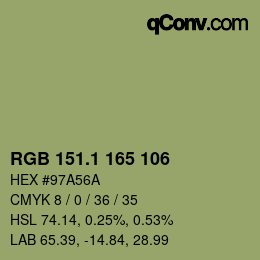 カラーコード: RGB 151.1 165 106 | qconv.com