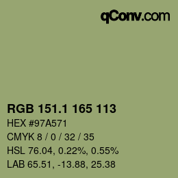 カラーコード: RGB 151.1 165 113 | qconv.com