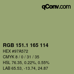 カラーコード: RGB 151.1 165 114 | qconv.com